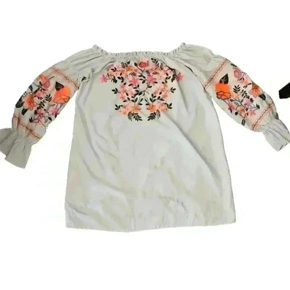 Free People Womens Blue Fleur Du Jour Embroidered Dress Off Shoulder Boho Sz S - Picture 7 of 14